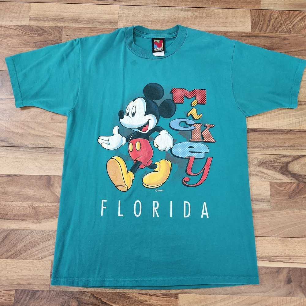 VTG Disney Mickey Unlimited Florida Graphic T-Shirt Teal Size Large